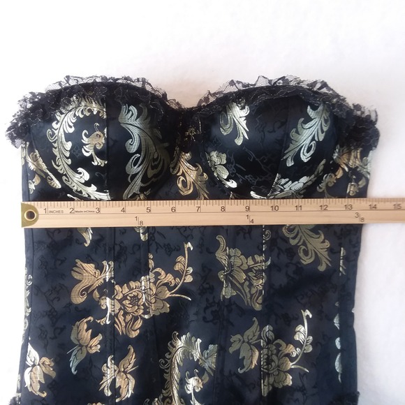 Black & Gold Floral Lace Trim Corset Top Steampunk Gothic Lolita Victorian - Picture 10 of 15